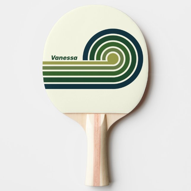 Pala De Ping Pong Cinco Rayas Retro Verdes con Nombre (Anverso)