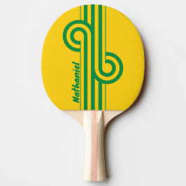 Pala De Ping Pong Cinta doble de plátano tropical retro con nombre