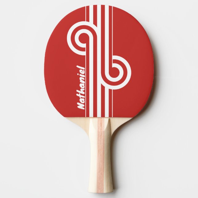 Pala De Ping Pong Cinta doble retro roja con nombre (Reverso)