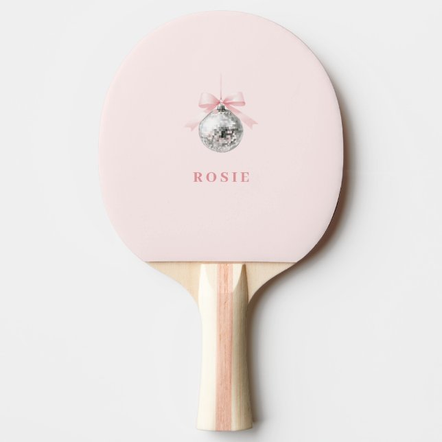 Pala De Ping Pong Cinta rosa Coquette Disco Ball personalizada (Anverso)
