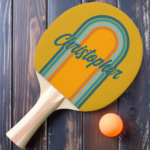 Pala De Ping Pong Círculo Amarillo de Arco Vintage con Nombre