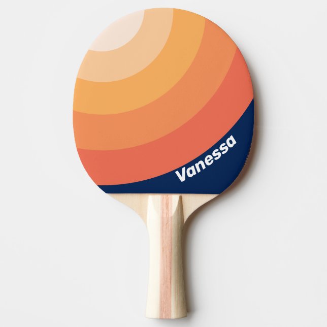 Pala De Ping Pong Círculo de caída del sol del océano con nombre (Anverso)