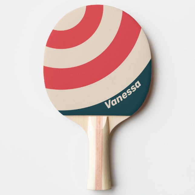 Pala De Ping Pong Círculo de franja con nombre Vibe Teal Retro (Anverso)