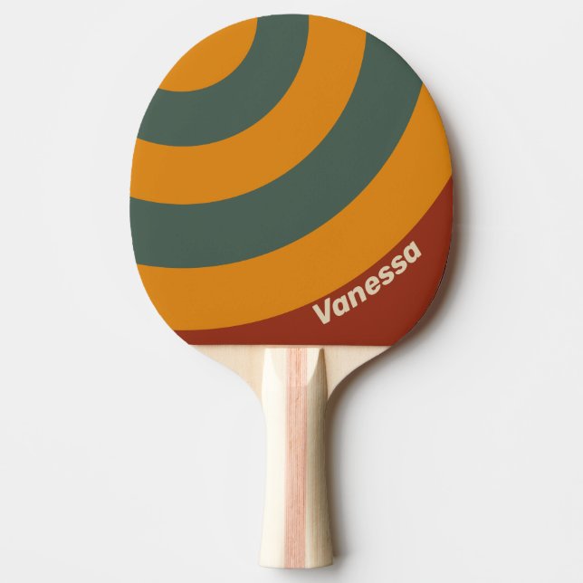 Pala De Ping Pong Círculo de Franja de Naranja Retro con Nombre (Anverso)