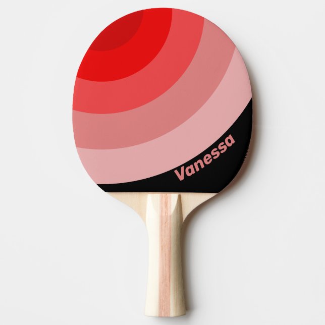 Pala De Ping Pong Círculo de Franja Desvanecida Carmesí con Nombre (Anverso)