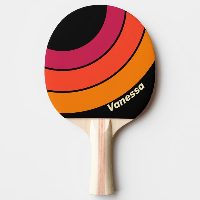 Pala De Ping Pong Círculo de franja retro VHS con nombre (Anverso)