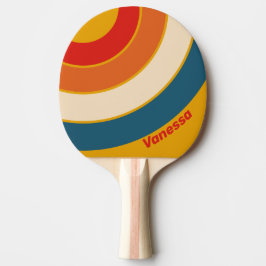 Pala De Ping Pong Círculo de Mostaza Retro con Nombre en Franja