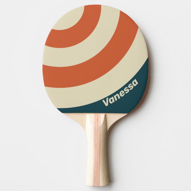 Pala De Ping Pong Círculo de Onda Retro con Franja y Nombre (Anverso)
