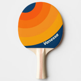 Pala De Ping Pong Círculo de rayas vintage azul con nombre