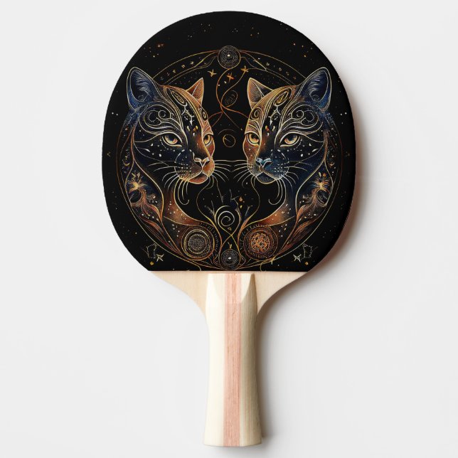 Pala De Ping Pong Círculo felino artístico de gatos gemelos (Anverso)