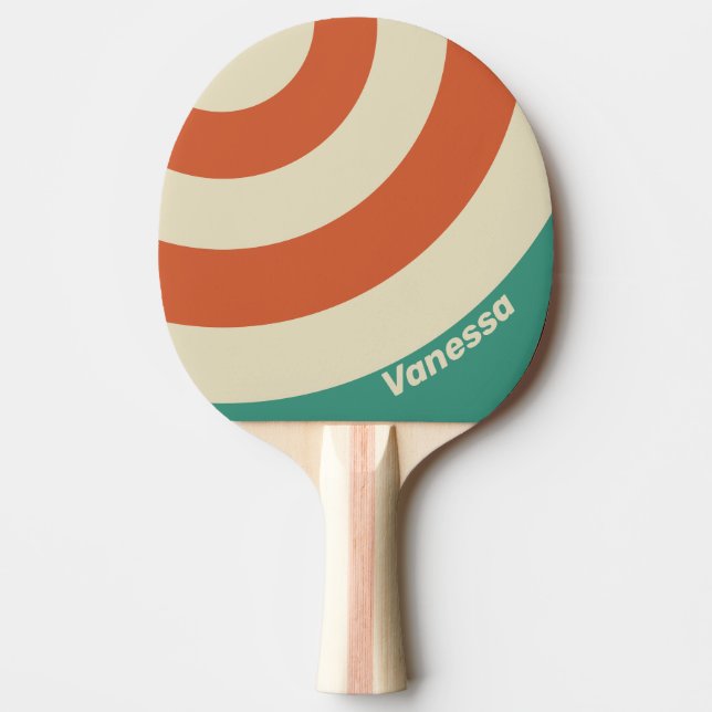 Pala De Ping Pong Círculo Retro Atemporal con Franja y Nombre (Anverso)