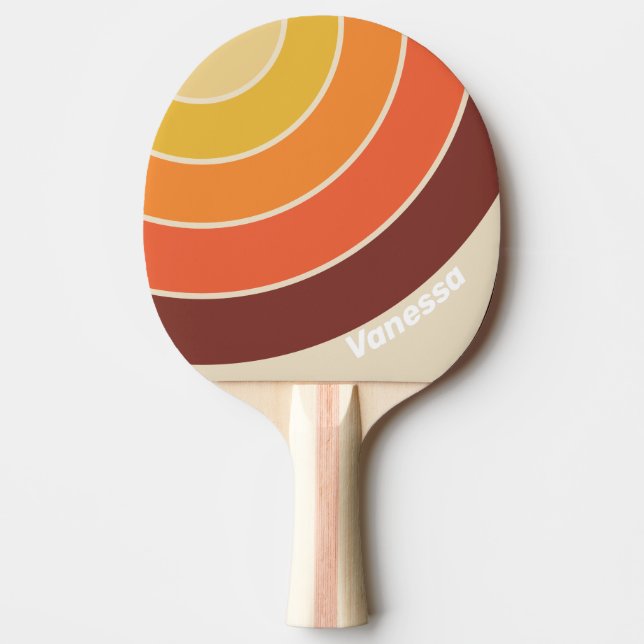 Pala De Ping Pong Círculo Retro con Franja y Nombre (Anverso)
