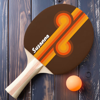 Pala De Ping Pong Círculo Retro Marrón con Nombre