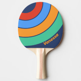 Pala De Ping Pong Círculo Retro Vintage de Rayas de Arcoíris con Nom