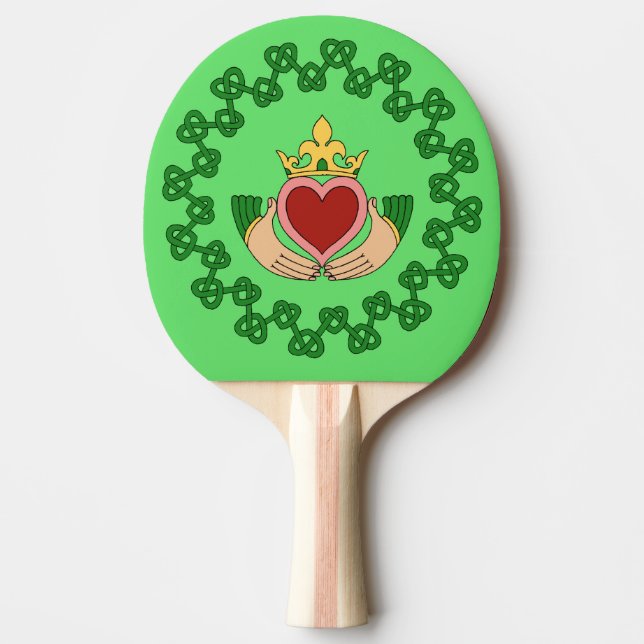 Pala De Ping Pong Claddagh y Green Knotwork (Anverso)