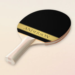 Pala De Ping Pong Clásica Faux Gold Stripe & Black Background o DIY