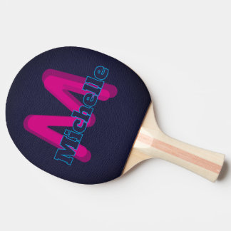 Pala De Ping Pong Clásico Monograma y Nombre de Dos Colores Azul Osc