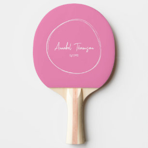 Pala De Ping Pong Clásico Rosa con Nombre en Círculo Dibujado