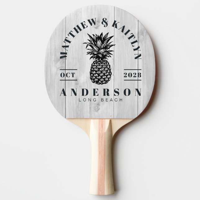Pala De Ping Pong Clean Light Gray Tropical Pineapple Wedding Crest (Reverso)