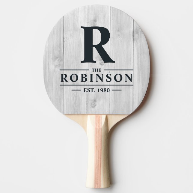 Pala De Ping Pong Clean Light Gray Wooden Family Name & Initial (Anverso)