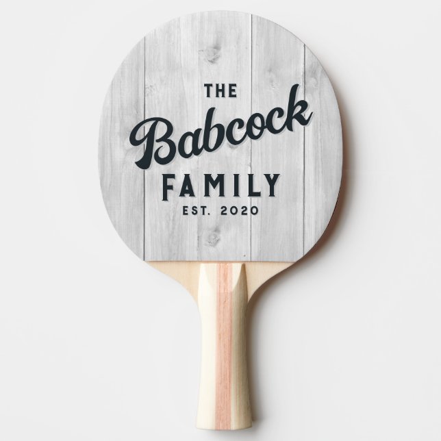 Pala De Ping Pong Clean Light Gray Wooden Retro Family Name & Year (Anverso)