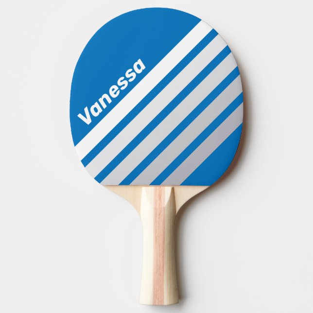 Pala De Ping Pong Cloudy Blue Sky Angled Striping with Name (Anverso)