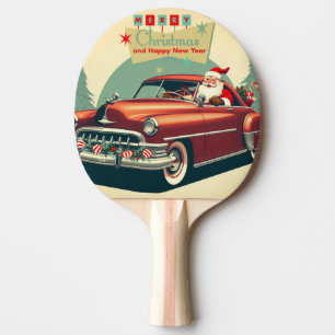 Pala De Ping Pong Coche rojo vintage y Santa