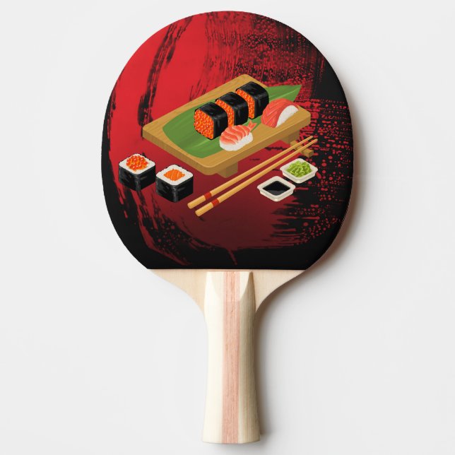 Pala De Ping Pong Cocinero de Sushi Negro y Rojo Moderno y Elegante (Anverso)