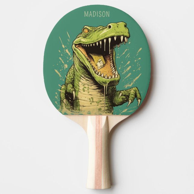 Pala De Ping Pong Cocodrilo de nombre personalizado (Anverso)