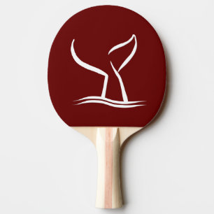 Pala De Ping Pong Cola de ballena blanca sobre rojo oscuro