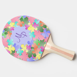 Pala De Ping Pong Collage en colores pastel de la flor con monograma