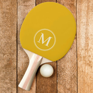 Pala De Ping Pong Color Amarillo Soleado Cálido Sólido Monograma