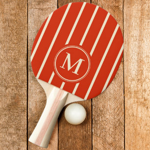 Pala De Ping Pong Color de naranja sanguina con franjas y monograma