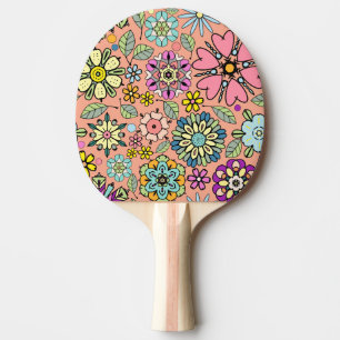 Pala De Ping Pong Colores de flores retro de la temporada de primave