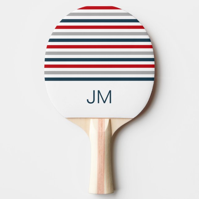 Pala De Ping Pong Coloridas franjas navales horizontales (Anverso)