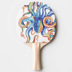 Pala De Ping Pong Colorido arte de la acuarela del pulpo