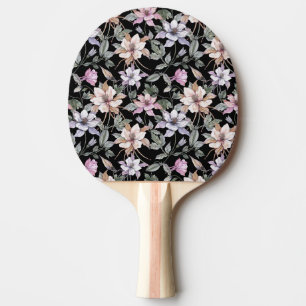 Pala De Ping Pong Columbina exótica: acuarela floral negra.
