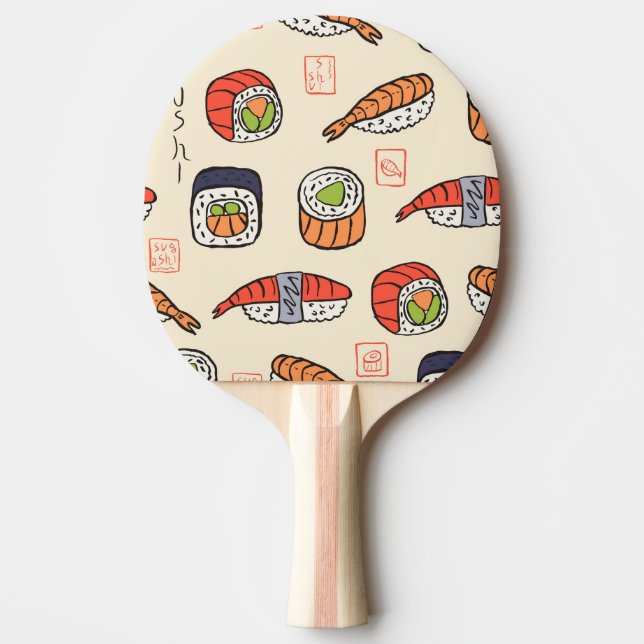 Pala De Ping Pong Comida de sushi, diseño de patrones impecable. (Anverso)
