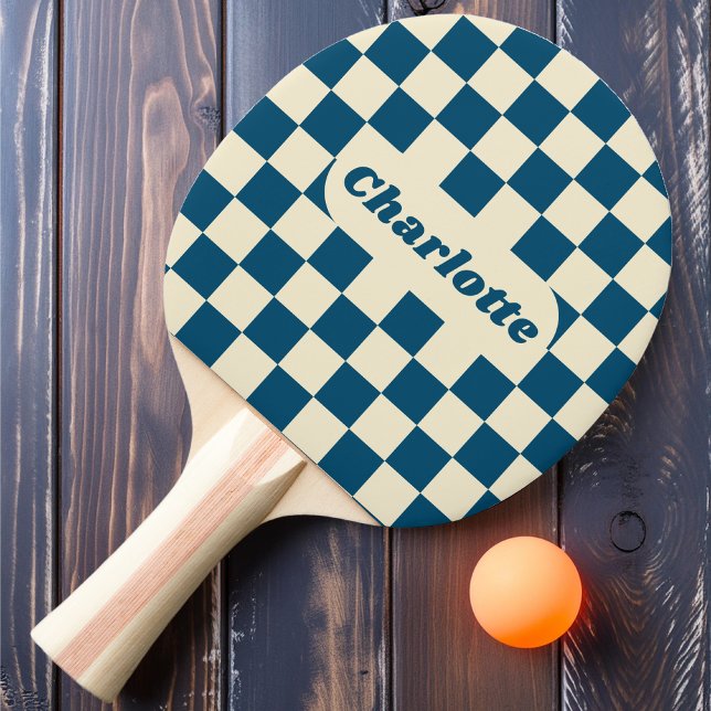 Pala De Ping Pong Comprobador azul oscuro y crema con nombre (Subido por el creador)