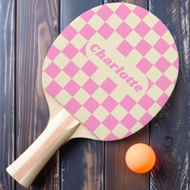 Pala De Ping Pong Comprobador rosa y crema con nombre (Subido por el creador)