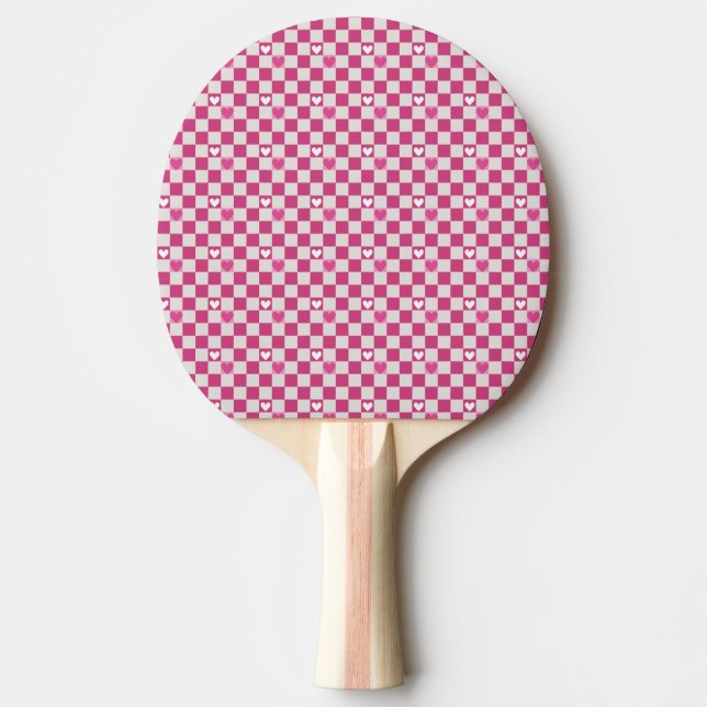 Pala De Ping Pong Comprobadores y corazones rosados (Anverso)