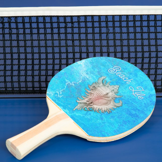 Pala De Ping Pong Conch Shell "Beach Life" (in situ)
