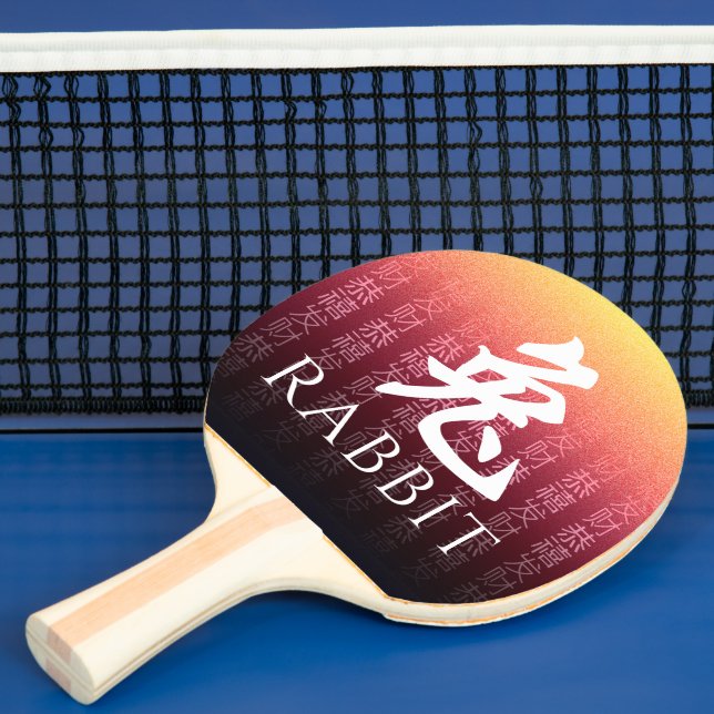 Pala De Ping Pong Conejo 兔 Oro Rojo Símbolo chino zodiaco lunar (in situ)