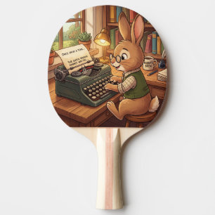 Pala De Ping Pong Conejo de dibujos animados escribiendo en una máqu