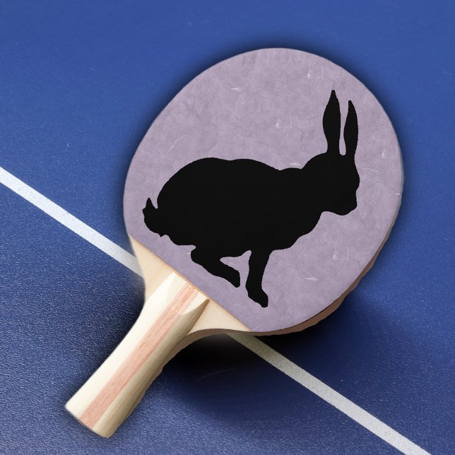 Pala De Ping Pong Conejo de Semana Santa de Conejo Negro (Black silhouette sitting rabbit on purple marble look background on ping pong paddle.)