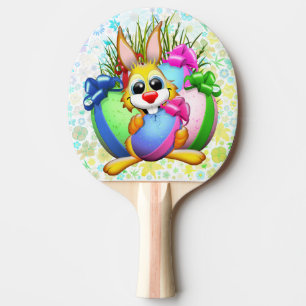 Pala De Ping Pong Conejo divertido mordiendo un huevo de Pascua