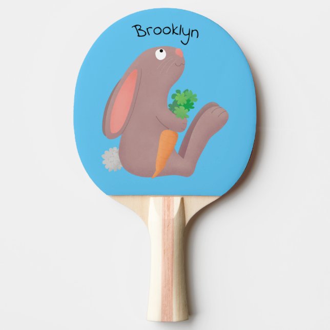 Pala De Ping Pong Conejo lindo con personalizado de zanahoria sentad (Anverso)