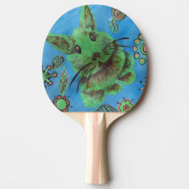 Pala De Ping Pong conejo verde en palo azul de los tenis de mesa