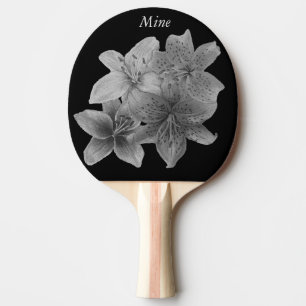 Pala De Ping Pong contemporáneo floral en blanco y negro