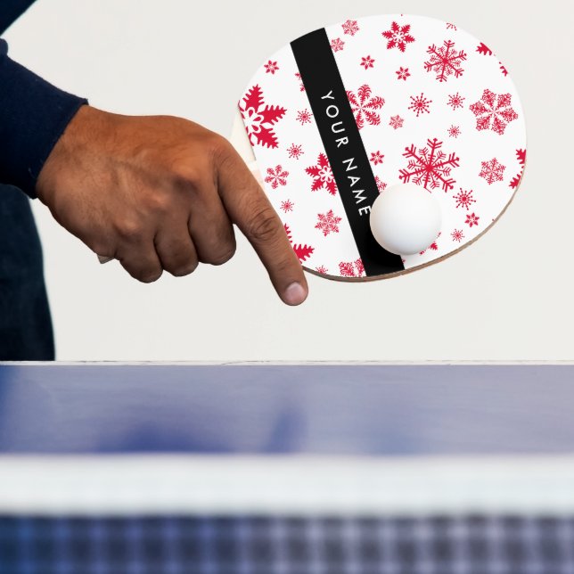 Pala De Ping Pong Copos de nieve rojos, tu nombre, personaliza (in situ)